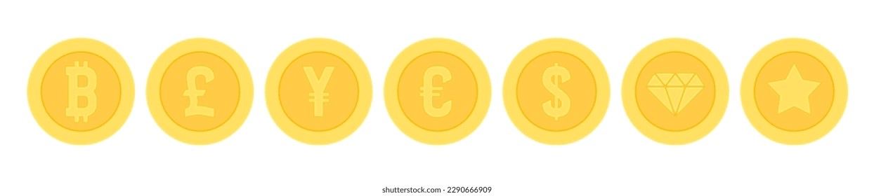 Golden coins with currencies symbols. Vector icons for currency exchange design