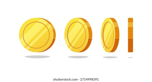 Monedas de oro de diferentes ángulos Vector aislado sobre fondo blanco.