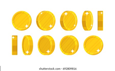 Golden coins in different positions. Balance profit, income statement and cash flow statement. Cartoon vector illustration on white background