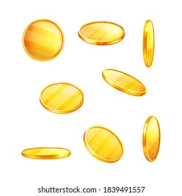 Golden coins in different positions, income statement and cash flow statement. Cartoon vector illustration on white background, Bingo jackpot or casino poker or win element.