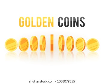 Golden coins in different positions. Vector illustration isolated on white background