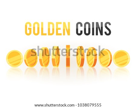 Golden coins in different positions. Vector illustration isolated on white background