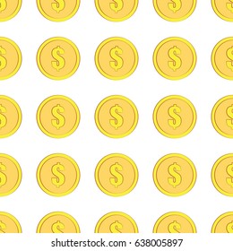 Golden coins with dollar sign seamless pattern. Money icons on white