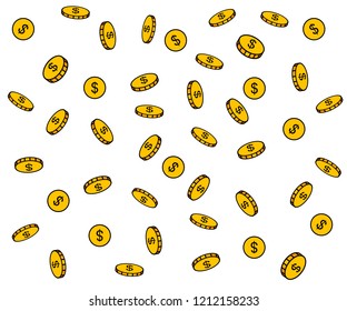 Golden coins with dollar symbol. Line design. Flat vector illustratin on white background.