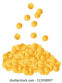 Golden coins dropping down on pile vector background