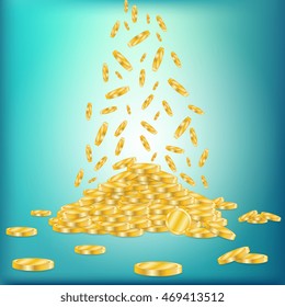 Golden coins dropping down on pile