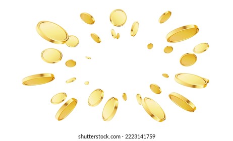 Golden coins explosion. Casino jackpot or win concept. Gold coins on white background. Applicable for gaming, gambling fortune, jackpot illustration. Vector illustration