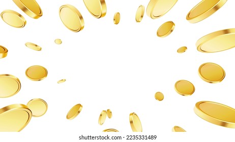 Golden coins explosion. Casino jackpot or win concept. Gold coins on black background. Applicable for gaming, gambling fortune, jackpot illustration. Vector illustration