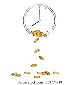 Golden coins falling from clock depicting concept of "time is money"