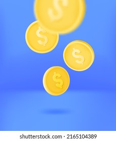 Golden Coins Falling Down. 3d Vector Concept
