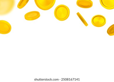 Golden coins falling down. 3d vector banner with copy space