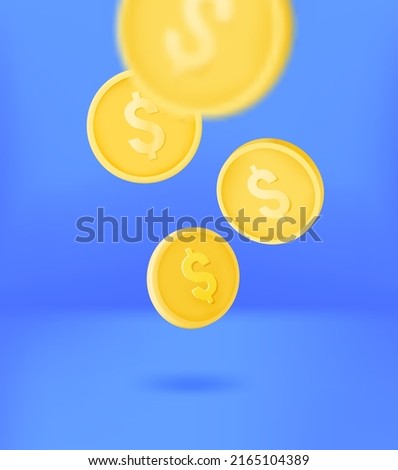 Golden coins falling down. 3d vector concept
