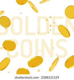 Golden coins falling square frame illustration vector