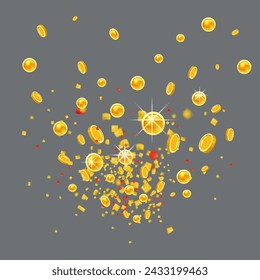 Golden coins flying, explosion gold money