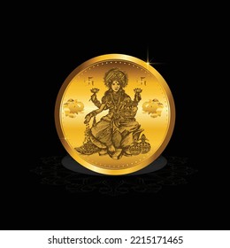 Golden coins of Goddess Laxmi lakshmi for Indian Dhanteras worship Diwali festival celebration creative