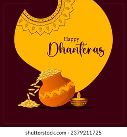 Golden coins of Goddess Laxmi lakshmi for Indian Dhanteras worship Diwali festival celebration creative and jewellery background
