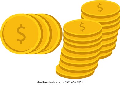 Golden coins, illustration, vector on white background.