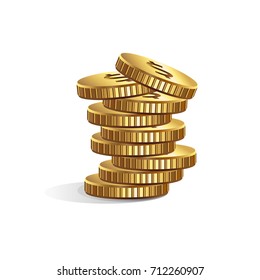 Golden coins. Money isolated on white. Vector illustration.