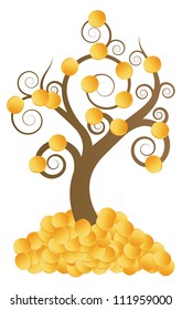 Golden coins money tree vector background