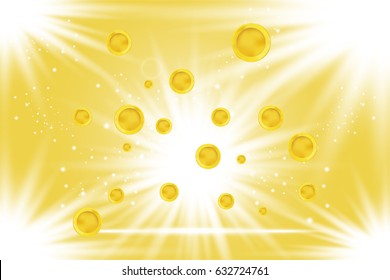 Golden coins on background with effect glow. Vector illustration EPS10