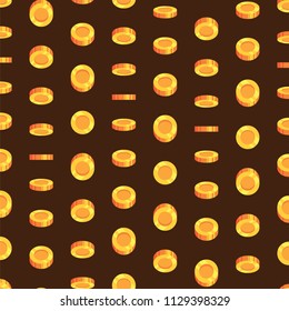 Golden coins on brown pattern background. Seamless pattern money coins. Gold money background