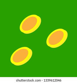 Golden coins on the neon green background