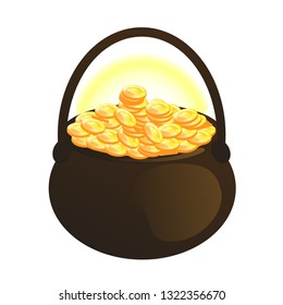 Golden coins in pot isolated vector illustration