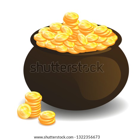 Golden coins in pot isolated vector illustration