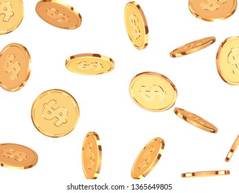 Golden coins. Realistic gold metal money isolated on white background.