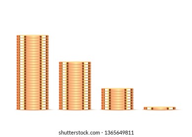 Golden coins. Realistic gold metal money isolated on white background.