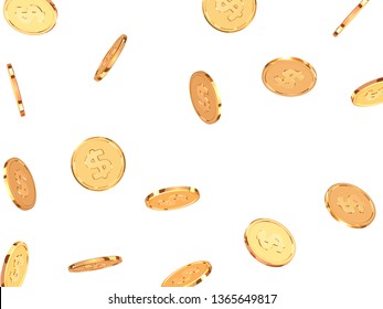 Golden coins. Realistic gold metal money isolated on white background.