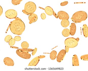 Golden coins. Realistic gold metal money isolated on white background.