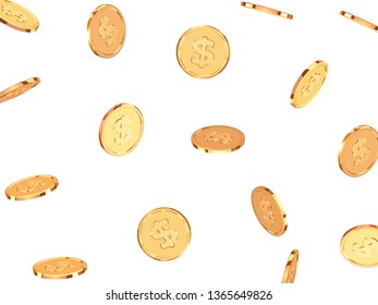 Golden coins. Realistic gold metal money isolated on white background.