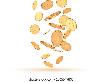 Golden coins. Realistic gold metal money isolated on white background.