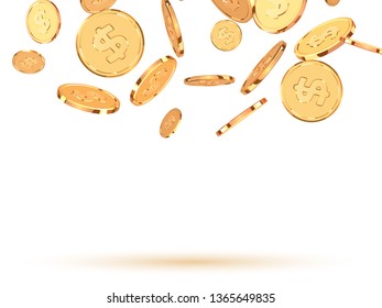 Golden coins. Realistic gold metal money isolated on white background.