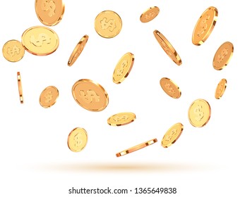 Golden coins. Realistic gold metal money isolated on white background.