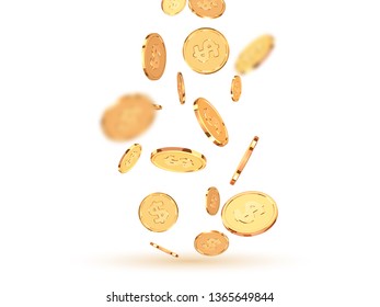 Golden coins. Realistic gold metal money isolated on white background.