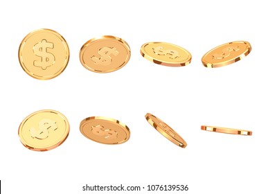 Golden coins. Realistic gold money isolated on white background.