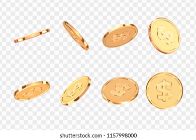 Golden coins. Realistic gold money isolated on a transparent background.