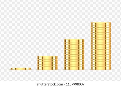 Golden coins. Realistic gold money isolated on a transparent background.