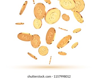 Golden coins. Realistic gold money isolated on white background.