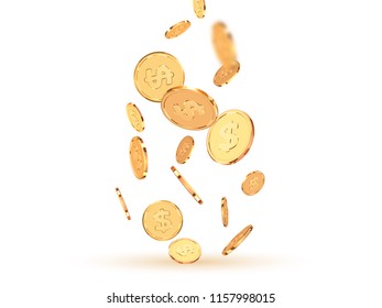 Golden coins. Realistic gold money isolated on white background.