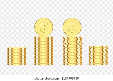 Golden coins. Realistic gold money isolated on a transparent background.