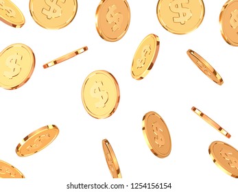 Golden coins. Realistic gold money isolated on white background.