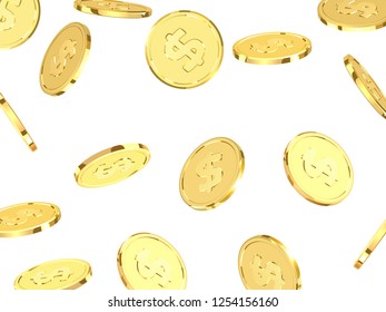 Golden coins. Realistic gold money isolated on white background.