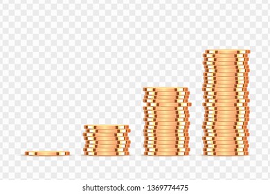 Golden coins. Realistic gold money isolated on a transparent background.