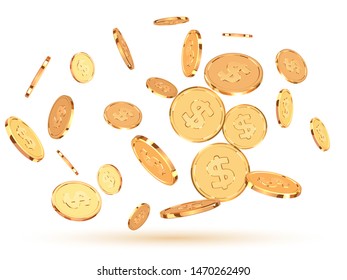 Golden coins. Realistic gold money isolated on white background.