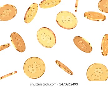 Golden coins. Realistic gold money isolated on white background.