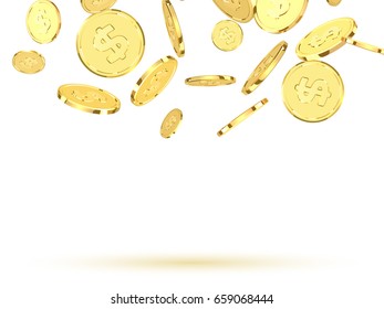 Golden coins. Realistic gold money isolated on white background.