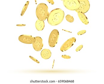 Golden coins. Realistic gold money isolated on white background.